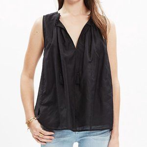 MADEWELL | Silk Blend Bellshift Tank Top Cotton Sleeveless Tie Front Blouse